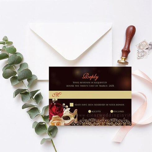 masquerade ball roses and chandelier acrylic wedding invitations CWIA257